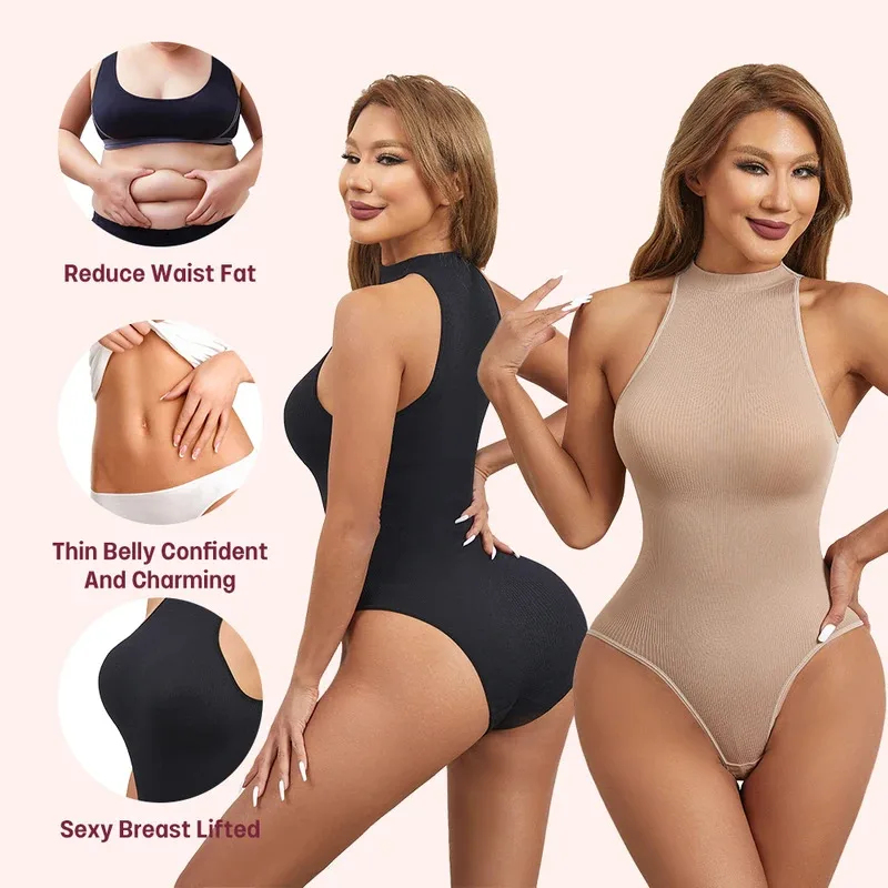 Waist Trainer Women - ハイストレッチボディスーツ セクシー ノースリーブ クルーネック シェイプウェア ショーツ