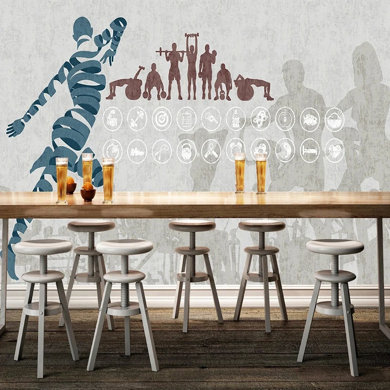 Yoga Fitness Wallpaper - カスタムモダンスポーツパターン壁紙抽象ヨガフィットネスジム装飾シンプルな大型壁画写真絵画ホームインプルーブメント