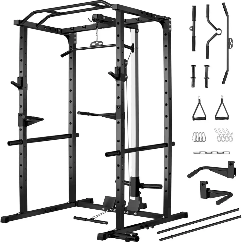 Lat Pulldown Bar - 2000ポンド耐荷重パワーラック（ラットプルダウン、多機能ケーブルシステム、セーフティアーム、ランドマイン、プルアップバー、アクセサリー付き）
