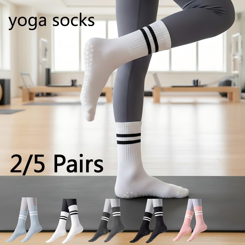 Yoga Fitness Set - 女性用ノンスリップヨガソックス、グリップ付きピラティスソックス、2/5足セット、ダンス、バレ、ジム、フィットネスワークアウト用滑り止めソックス