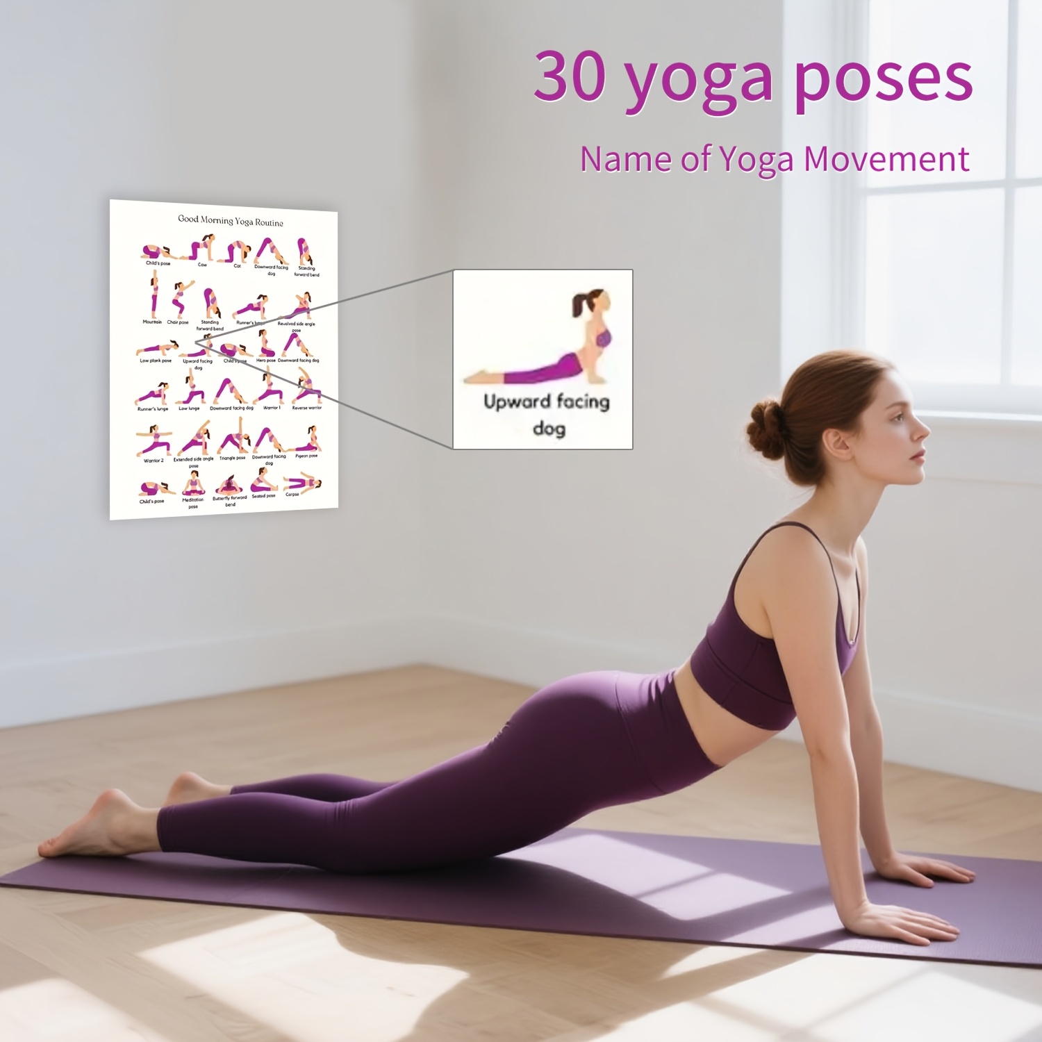 Yoga Fitness Wallpaper - ヨガ練習ポスター、室内装飾ウォールアート、フレームレスアートプリント、朝のヨガ室内フィットネスプランプリント、初心者と専門家に最適、ヨガ練習教育チャート、壁装飾8インチ×10インチ
