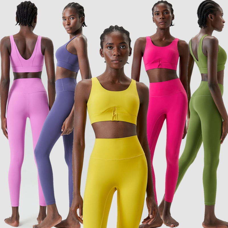 Yoga Fitness Set - 2 ピースセットジッパーヨガスポーツ衣装女性のためのソリッドカラープラスサイズランニングフィットネスパンツセット速乾性トレーニング服