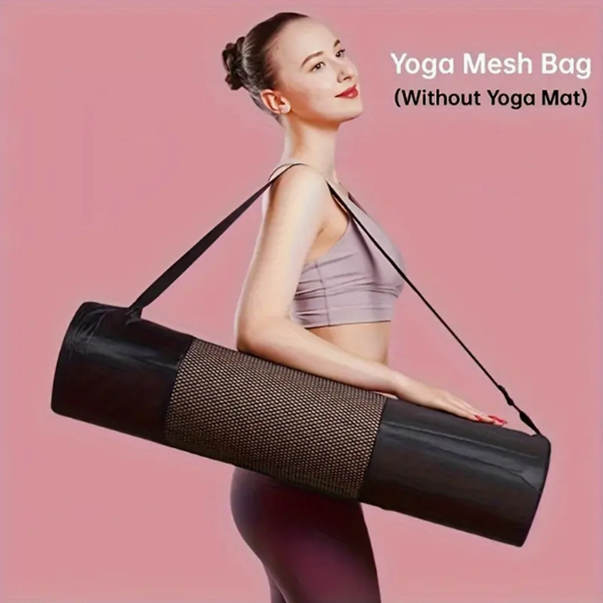 Yoga Y Fitness - 通気性のあるヨガマット収納メッシュバッグ - 耐久性のあるオックスフォード生地、黒色、ショルダーストラップ付き、日常使用やフィットネスに最適