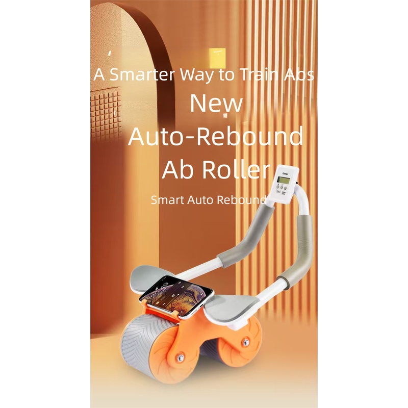 Ab Wheel Roller - 自動リバウンド機能付きアブローラーホイール エルボーサポート付き 2輪アブドミナルトレーナー タイマー付き 膝パッド付き ホームジムフィットネス機器
