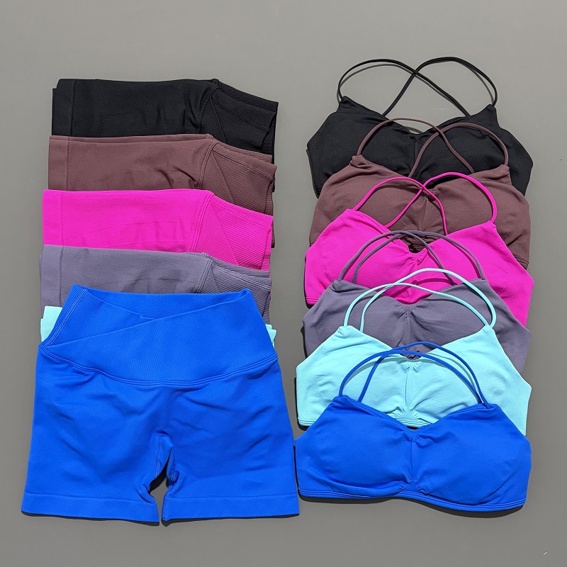 Yoga Fitness Set - 2ピース ビジョンジムセット レディース ヨガ クロップトップ ハイウエスト