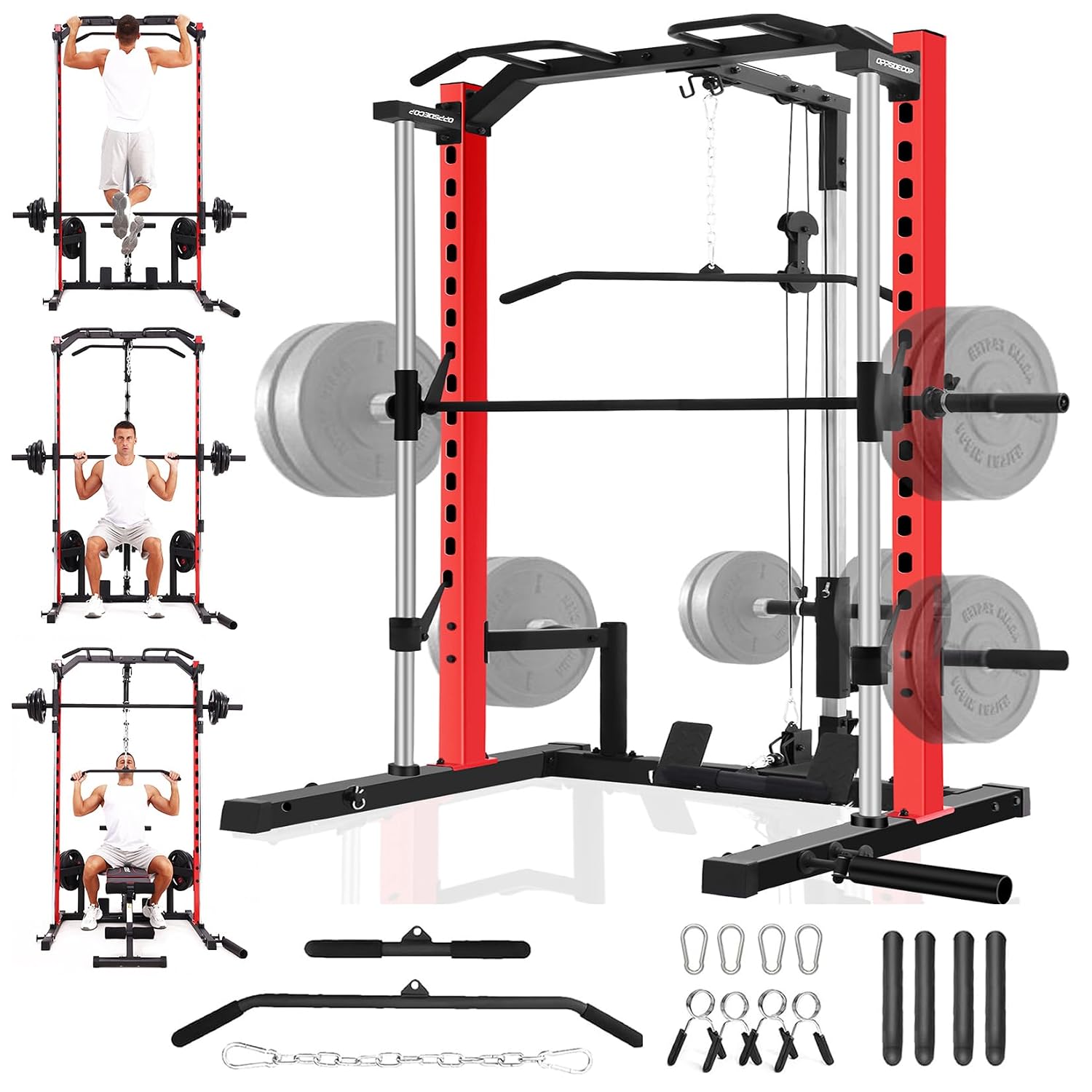 Lat Pulldown Bar - ホームジム用オールインワンスミスマシンパワーラック（ラットプルダウン、プルアップバー、バーベル＆プレート収納付き）、カスタマイズ可能