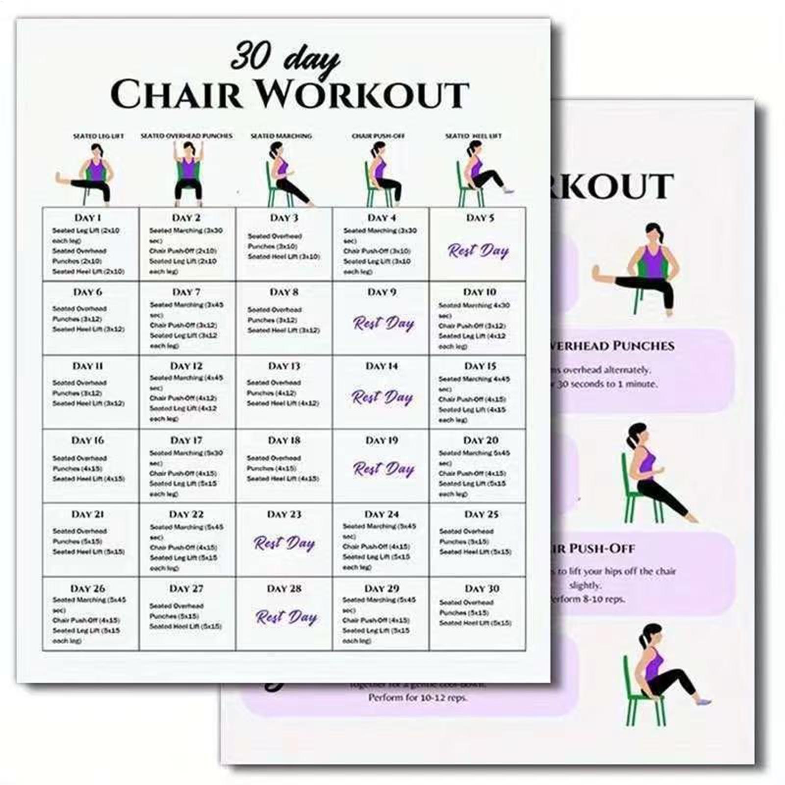 Yoga Fitness Wallpaper - 6枚 30日間の椅子エクササイズプランポスター 高齢者向けフィットネスポスター ヨガ座位姿勢エクササイズチャート 朝のスポーツ用