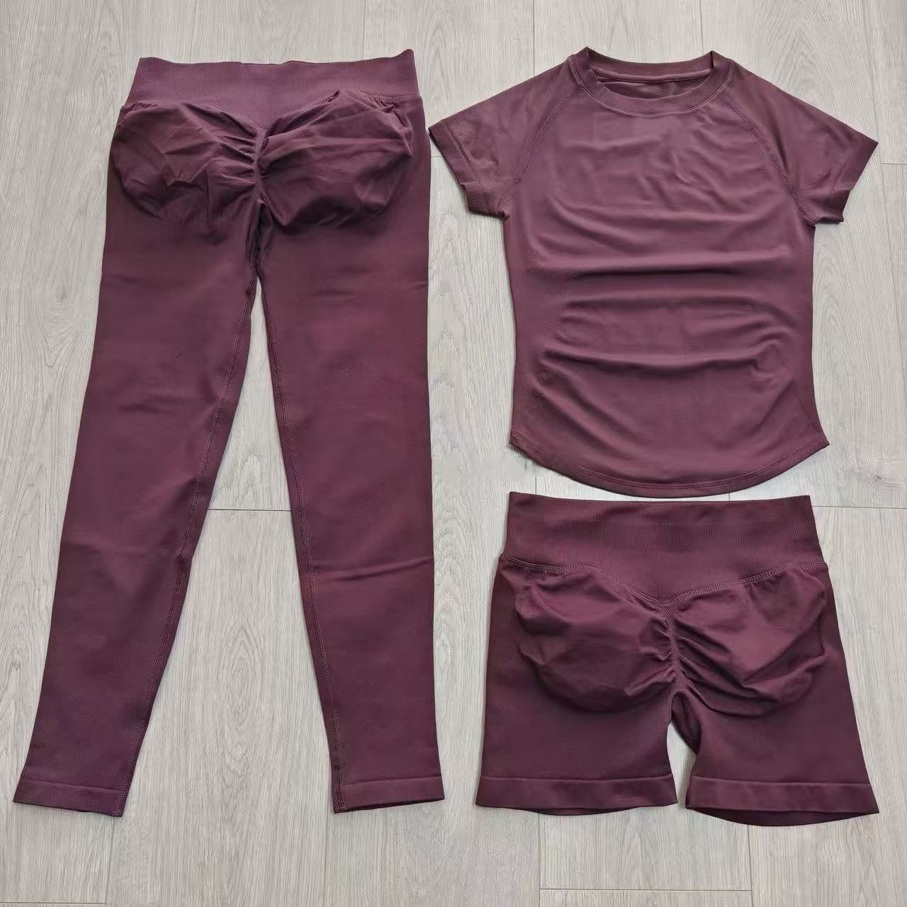 Yoga Fitness Set - 2 ピーススポーツセット半袖シームレスヨガトップフィットネスセット女性ワークアウトランニングスポーツショーツジムスーツ