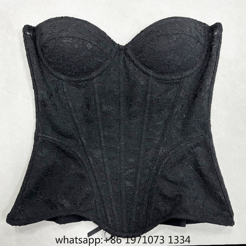 Waist Trainer Women - 女性用レースコルセットビスチェオーバーバスト高級ボディースウェディング用スチールボーン入りストラップレスレースアップチューブトップウエストトレーナーイブニングパーティー用