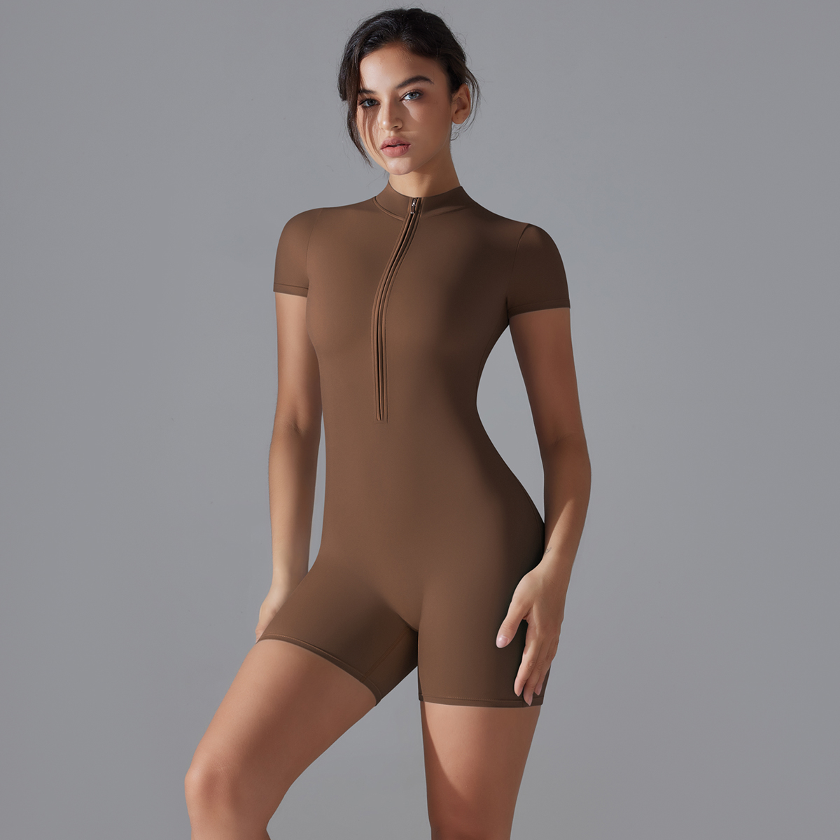 ヨガセット女性のジャンプスーツワンピーススーツジッパー半袖ジ - Yoga Y Fitness のレビューと価格