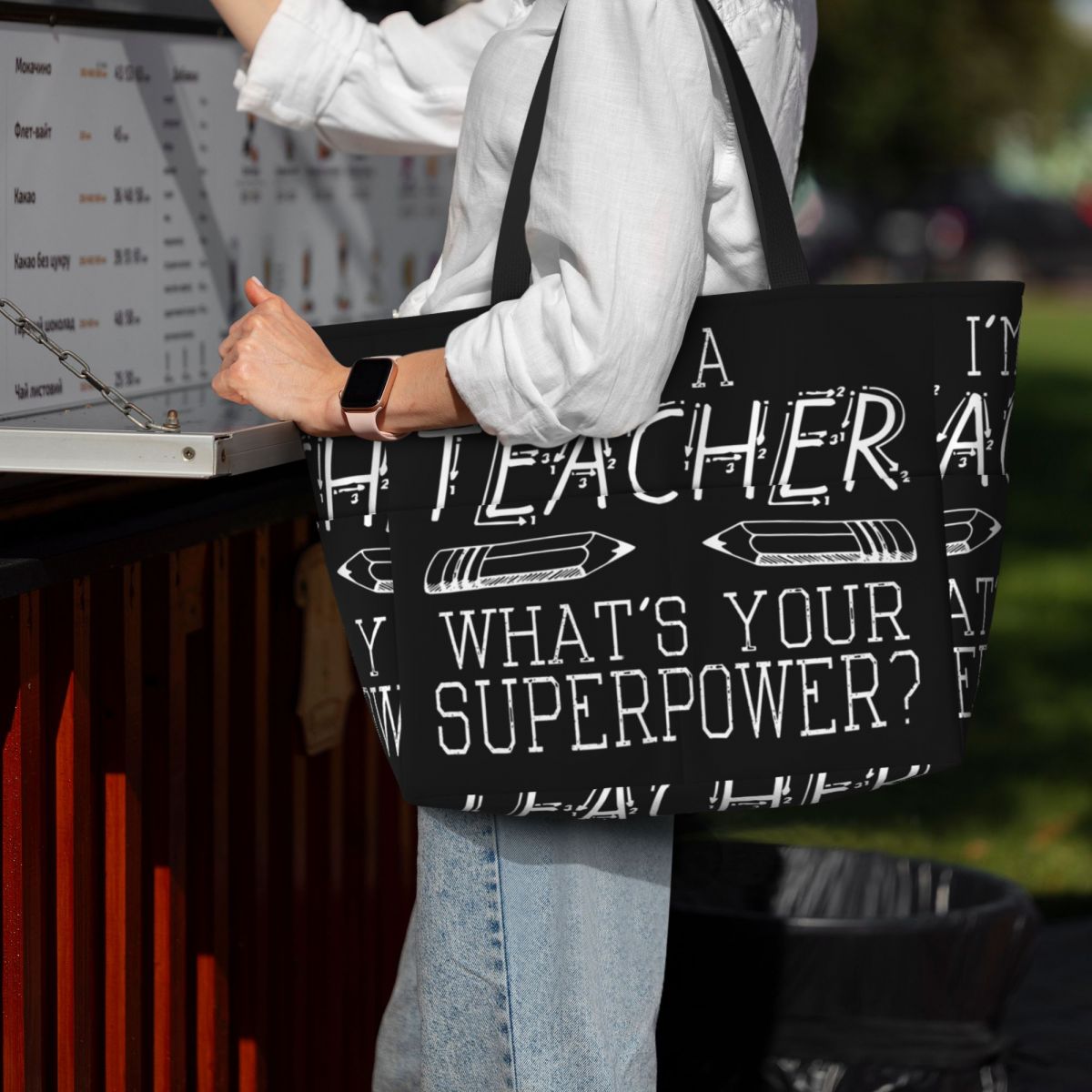 私は教師です、あなたのスーパーパワーは何ですか ビーチトート - Yoga Fitness Teacher のレビューと価格