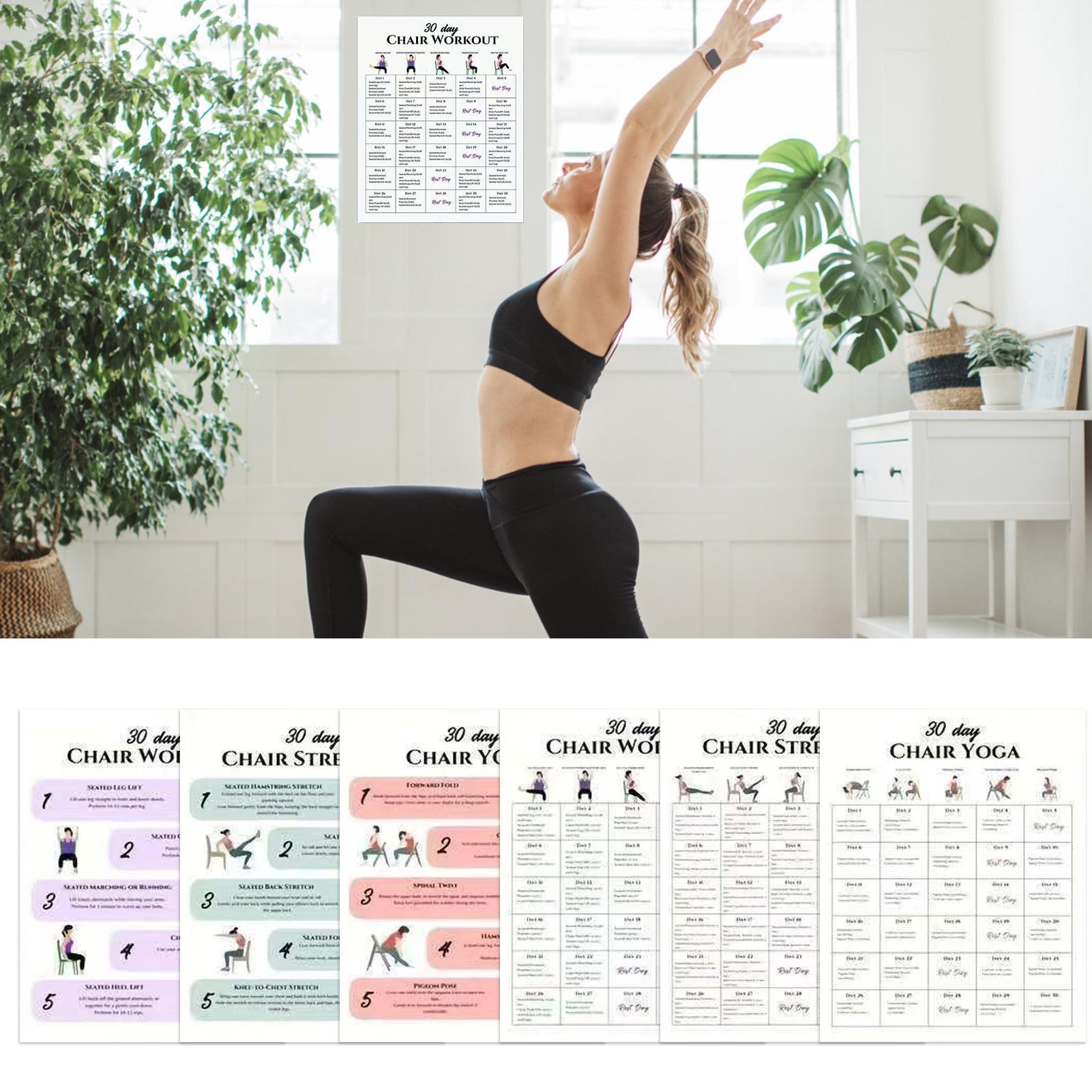 6枚のフィットネスポスター 30日間の椅子エクササイズプラン - Yoga Fitness Wallpaper のレビューと価格